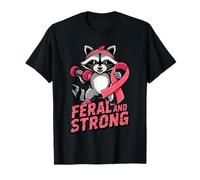 Breast Cancer Awareness Feral and Strong Gym Raccoon Ribbon Camiseta