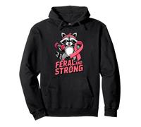 Breast Cancer Awareness Feral and Strong Gym Raccoon Ribbon Sudadera con Capucha