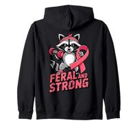 Breast Cancer Awareness Feral and Strong Gym Raccoon Ribbon Sudadera con Capucha