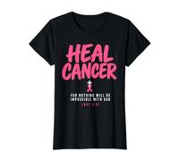 Breast Cancer Awareness Month He Can Heal Christian God Camiseta gráfica económica, Mujer, Negro, L
