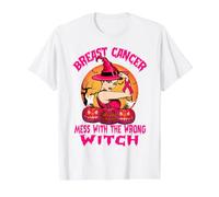 Breast Cancer Mess with The Wrong Witch Halloween Ribbon Camiseta gráfica económica, Hombre, Blanco, M