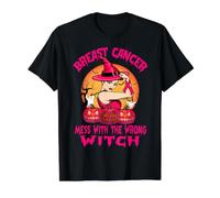 Breast Cancer Mess with The Wrong Witch Halloween Ribbon Camiseta gráfica económica, Hombre, Negro, S
