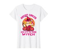 Breast Cancer Mess with The Wrong Witch Halloween Ribbon Camiseta gráfica económica, Mujer, Blanco, L