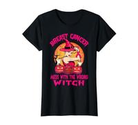 Breast Cancer Mess with The Wrong Witch Halloween Ribbon Camiseta gráfica económica, Mujer, Negro, L