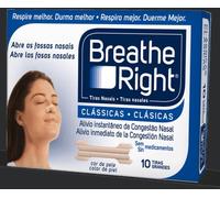 Breath Right Tiras Nasales 10 Unidades - Talla Grande, Clásicas Color Piel, Descongestión Nasal, Frescor