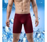 Breathe Easy with Men's Long Leg Boxer Shorts in Soft Ice Silk Material (3XL Wine Red)