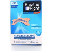 Breathe Right Original - Cinta nasal (talla ancha, para dormir), ayuda a reducir los ronquidos, resfriados, alergias, deportes: ayuda a respirar mejor, color piel, 30 piezas
