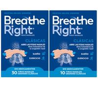 Breathe Right Clásicas - 40 Tiras Nasales/Alivio de la congestión nasal/Ayuda a reducir los ronquidos/Tiras nasales para respirar mejor/Sin Medicamentos (30 +10 - Grande)