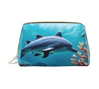 BREAUX Beautiful Underwater World Dolphins - Bolsa de cosméticos portátil de piel con estampado de coral, bolsa de cosméticos portátil, bolsa de cosméticos de piel (pequeña), hermosos delfines del