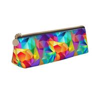 BREAUX Bolsa de almacenamiento de cuero triangular con estampado geométrico arcoíris, apta para viajes y almacenamiento de cosméticos