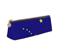 BREAUX Bolsa de almacenamiento de piel triangular con estampado de bandera del estado de Alaska, apta para viajes y almacenamiento de cosméticos