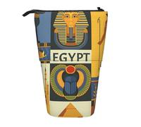 BREAUX Bolsa de almacenamiento expandible con estampado azul abstracto, bolsa de almacenamiento vertical, bolsa de cosméticos expandible, Serie de la tribu del antiguo Egipto, Talla única,