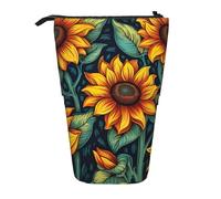 BREAUX Bolsa de almacenamiento expandible con estampado de margaritas florales de verano, bolsa de almacenamiento vertical, bolsa de cosméticos expandible, Girasoles de primavera, flores retro 1,