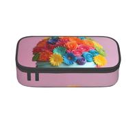 BREAUX Bolsa de cosméticos de gran capacidad con estampado de pastel de flores arcoíris de colores, bolsa de artículos de tocador, organizador de papelería, negro, talla única, floral, Black, Talla