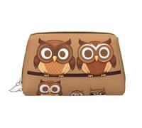 BREAUX Bolsa de cosméticos grande con estampado de búhos de dibujos animados marrones para mujer, bolsa de cosméticos de viaje, organizador portátil, lindos búhos de dibujos animados marrones, talla