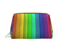 BREAUX Bolsa de cosméticos portátil de cuero con estampado de madera de colores, bolsa de cosméticos portátil, bolsa de cosméticos de cuero (pequeña), madera de colores, talla única, Madera de