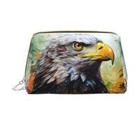 BREAUX Bolsa de cosméticos portátil de piel con estampado de águila, bolsa de cosméticos portátil, bolsa de cosméticos de piel (pequeña), color blanco, talla única, Blanco, One Size