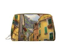 BREAUX Bolsa de cosméticos portátil de piel con estampado de calle italiana, bolsa de cosméticos portátil, bolsa de cosméticos de cuero (pequeña), Blanco, Talla única