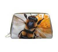 BREAUX Bolsa de cosméticos portátil de piel con estampado de panal de abeja, bolsa de cosméticos portátil (pequeña), Blanco, Talla única