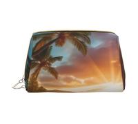 BREAUX Bolsa de cosméticos portátil de piel con estampado de playa hawaiana con palmeras, bolsa de cosméticos portátil (pequeña), Blanco, Talla única