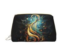 BREAUX Bolsa de cosméticos portátil de piel con estampado de símbolo de música, bolsa de cosméticos portátil, bolsa de cosméticos de piel (pequeña), color blanco, talla única, Blanco, One Size