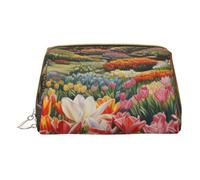 BREAUX Bolsa de cosméticos portátil de piel con estampado de tulipán, bolsa de cosméticos portátil, bolsa de cosméticos de piel (pequeña), color blanco, talla única, Blanco, One Size