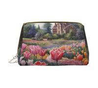 BREAUX Bolsa de cosméticos portátil de piel con estampado de tulipán, bolsa de cosméticos portátil, bolsa de cosméticos de piel (pequeña), Blanco, Talla única