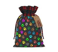 BREAUX Bolsa de regalo colorida con estampado de huellas de perro, bolsa de regalo de boda, bolsa de lino con cordón de color bloqueado