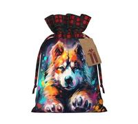 BREAUX Bolsa de regalo con estampado de huellas de perro, animales, bolsa de regalo de boda, bolsa de lino con cordón de color bloqueado