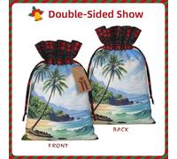 BREAUX Bolsa de regalo con estampado de playa hawaiana con palmeras, bolsa de regalo de boda, bolsa de lino con cordón de color bloqueado