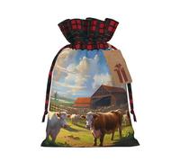 BREAUX Bolsa de regalo con estampado de santuario de granja de ganado, bolsa de regalo de boda, bolsa de lino con cordón de color bloqueado