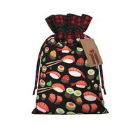 BREAUX Bolsa de regalo japonesa con estampado de camarones sushi, bolsa de regalo de boda, bolsa de lino con cordón de color bloqueado