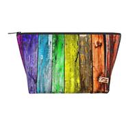 BREAUX Bolsa de viaje con cremallera para maquillaje y maquillaje, organizador diario, bolsa de viaje, bolsa de cosméticos, 5.9 x 2.8 x 4.7 pulgadas, tableros de madera de pintura, talla única,