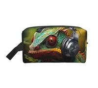 BREAUX Chameleon Listen - Bolsa de almacenamiento de música, portátil de gran capacidad, bolsa de almacenamiento de artículos de aseo de viaje, bolsa de maquillaje de viaje, camaleón escucha música 2,