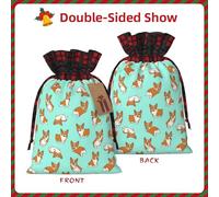 BREAUX Corgi - Bolsa de regalo con estampado de perro, bolsa de regalo de boda, bolsa de lino con cordón de color bloqueado