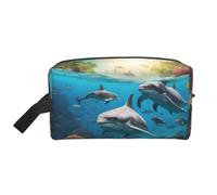 BREAUX Dolphins - Bolsa de almacenamiento de cosméticos con estampado de tortugas marinas, tiburones, pulpos, corales, para mujer, accesorios de viaje, bolsa de cosméticos, delfines, tortugas marinas,