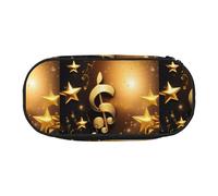 BREAUX Estuche de tela Oxford 300D con diseño de notas musicales doradas con estampado de estrella brillante caída, diseño de cremallera de doble cabeza, cosméticos y organizador