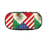 BREAUX Estuche de tela Oxford 300D con estampado de bandera mexicana americana, diseño de cremallera de doble cabeza, cosméticos y organizador