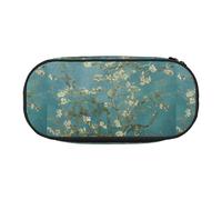 BREAUX Estuche de tela Oxford 300D con estampado de flor de almendra, diseño de cremallera de doble cabeza, cosméticos y organizador