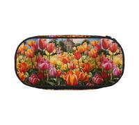 BREAUX Estuche para lápices con estampado de tulipán, bolsa de maquillaje, bolsa de almacenamiento resistente, apto para accesorios esenciales de oficina o viajes, Negro, One Size, Portabilidad