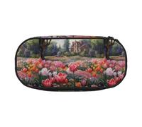 BREAUX Estuche para lápices con estampado de tulipán, bolsa de maquillaje, bolsa de almacenamiento resistente, apto para accesorios esenciales de oficina o viajes, Negro -, Talla única, Portabilidad