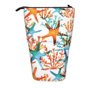 BREAUX Estuche retráctil vertical con estampado de estrella de mar marina y coral, cartera de moda, bolsa de almacenamiento multifuncional