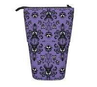 BREAUX Estuche retráctil vertical con patrón de terror sobre fondo morado, cartera de moda, bolsa de almacenamiento multifuncional