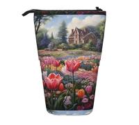 BREAUX Estuche telescópico con estampado de Tulip Garden, apto para bolsa de maquillaje multifuncional y cartera