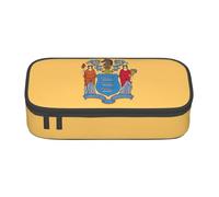 BREAUX Estuche unisex con estampado de bandera de Nueva Jersey, versátil bolsa de almacenamiento de papelería para oficina, viajes o maquillaje, Negro, One Size, Conciso
