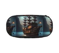 BREAUX Fantasy - Estuche de tela Oxford 300D con diseño de barco pirata, diseño de cremallera de doble cabeza, cosméticos y organizador