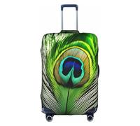 BREAUX Funda protectora para maleta de carrito con estampado de plumas de pavo real, tela de alta elasticidad, funda para maleta de carrito, Blanco, M