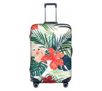BREAUX Funda protectora para maleta, diseño de hojas de vegetación con flores de hibisco, tela de alta elasticidad, funda para maleta de carrito, Blanco, L