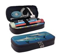 BREAUX Hammerhead Sharks - Estuche de piel con solapa para cosméticos, bolsa de almacenamiento con cremallera, bolsa de papelería con solapa de cuero, color negro, Negro -, Talla única