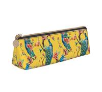 BREAUX Hermosa bolsa de almacenamiento triangular de cuero con estampado de pavo real, apta para viajes y almacenamiento de cosméticos